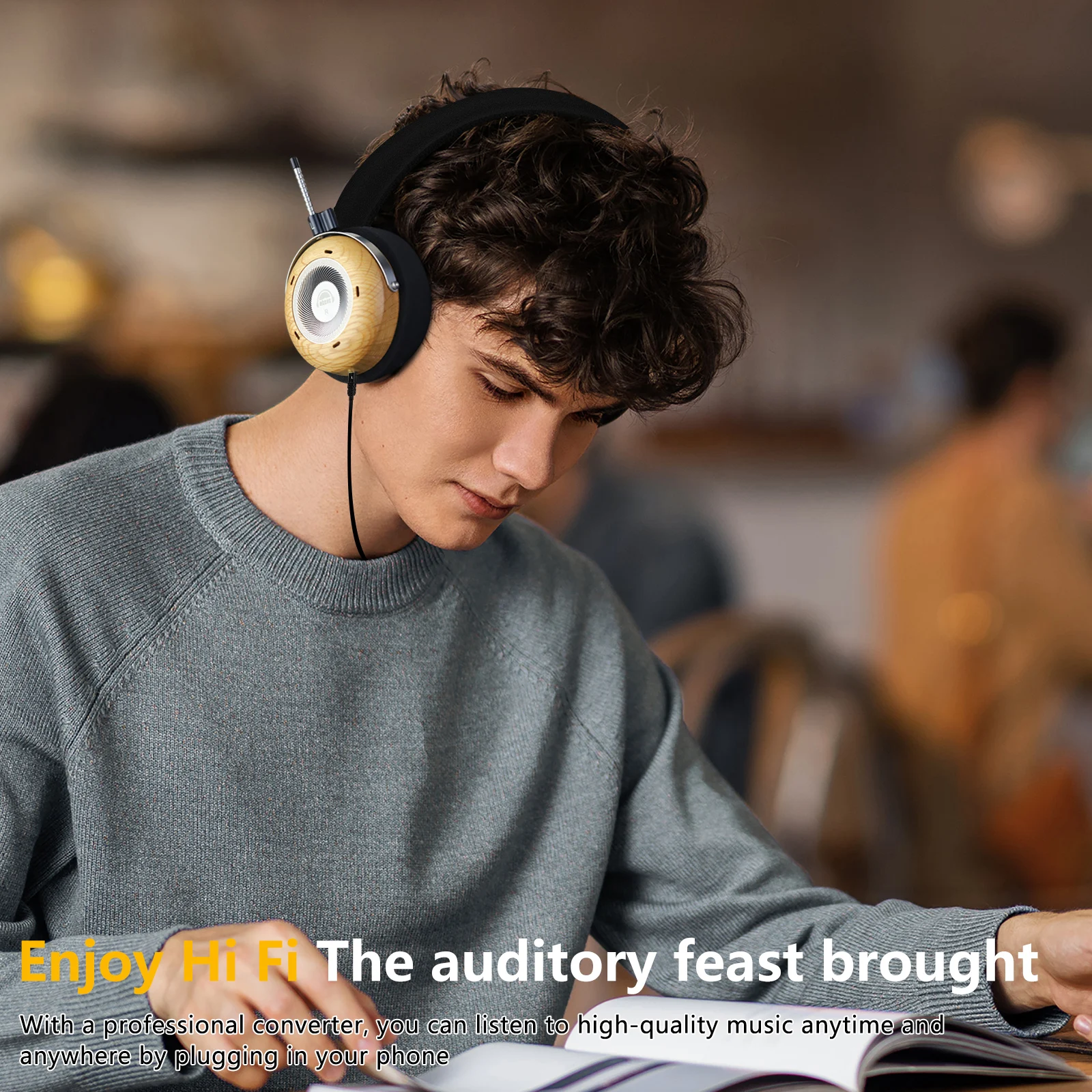 Okcsc Damo Wooden Open-back Headphones Detachable Wired 50mm Driver Headsets With 3.5mm Stereo Audio Plug 6.35mm Adapter