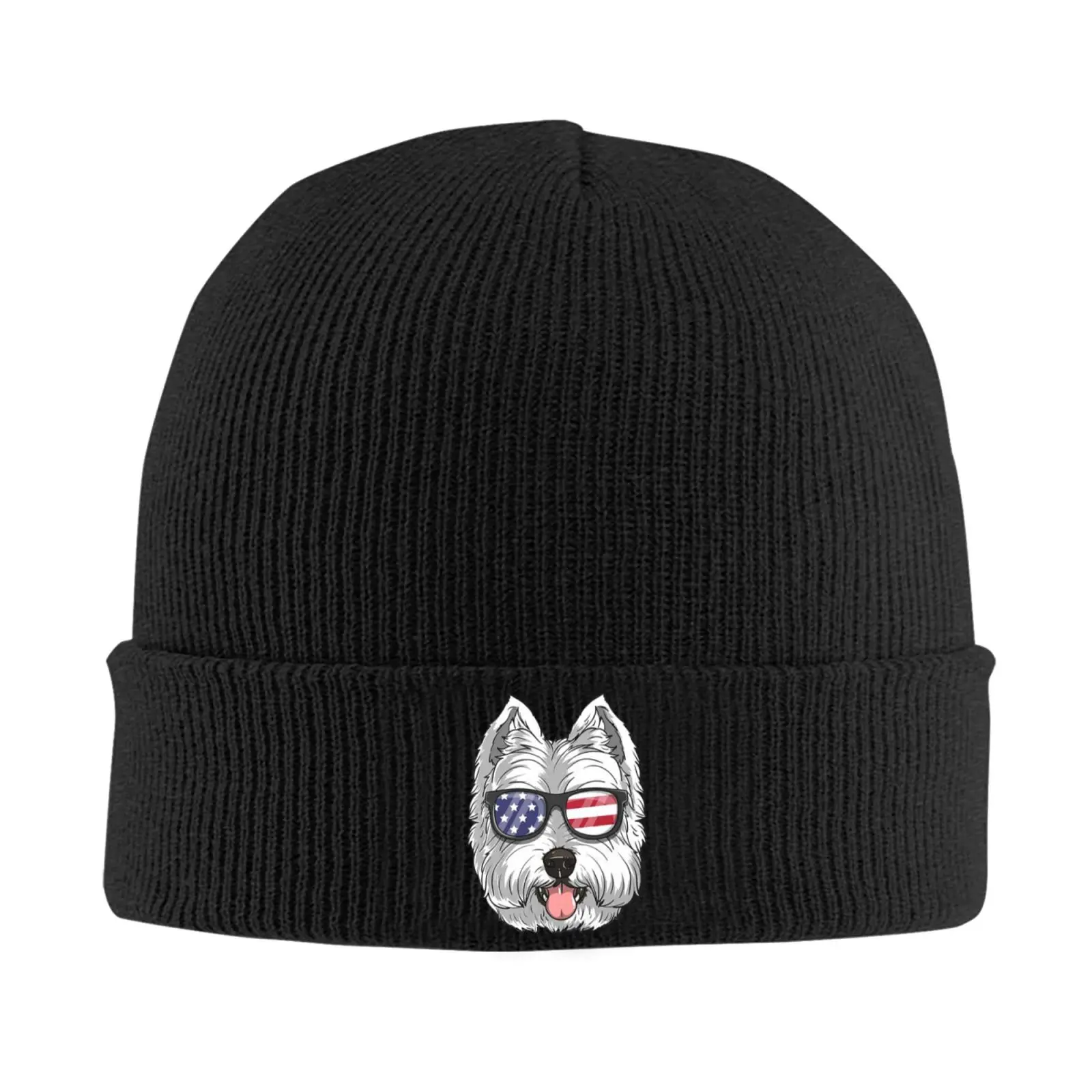 

Custom Dogs Wearing Glasses, Their Eyes Filled with America Knitted Caps Women's Men's Beanies Winter Hat Acrylic Warm Melon Cap