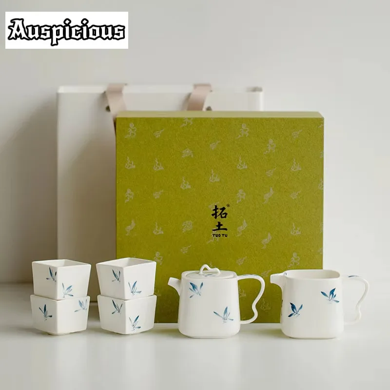 

Pure Hand-painted Butterfly Orchid Square Pot White Porcelain Teacup Ceramic Teapot Tea Maker Justice Cup With Handle Gift Box
