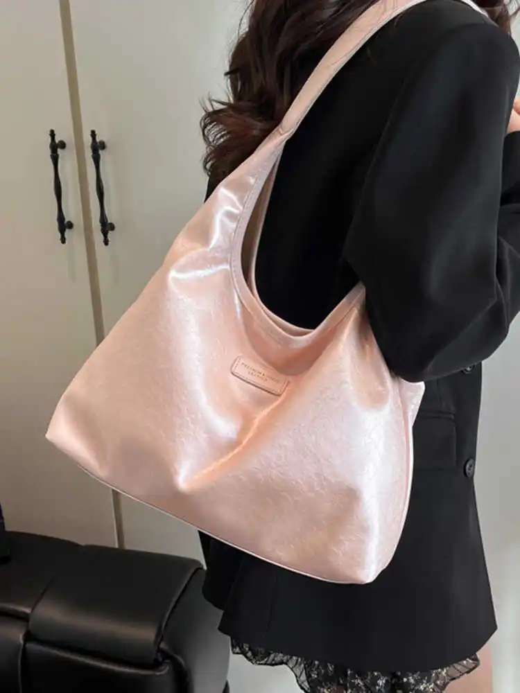 

Simple Versatile Women's Bag Korean Large Capacity Solid Color Single Shoulder Pack Spring Summer PU Leather Underarm Tote Bags