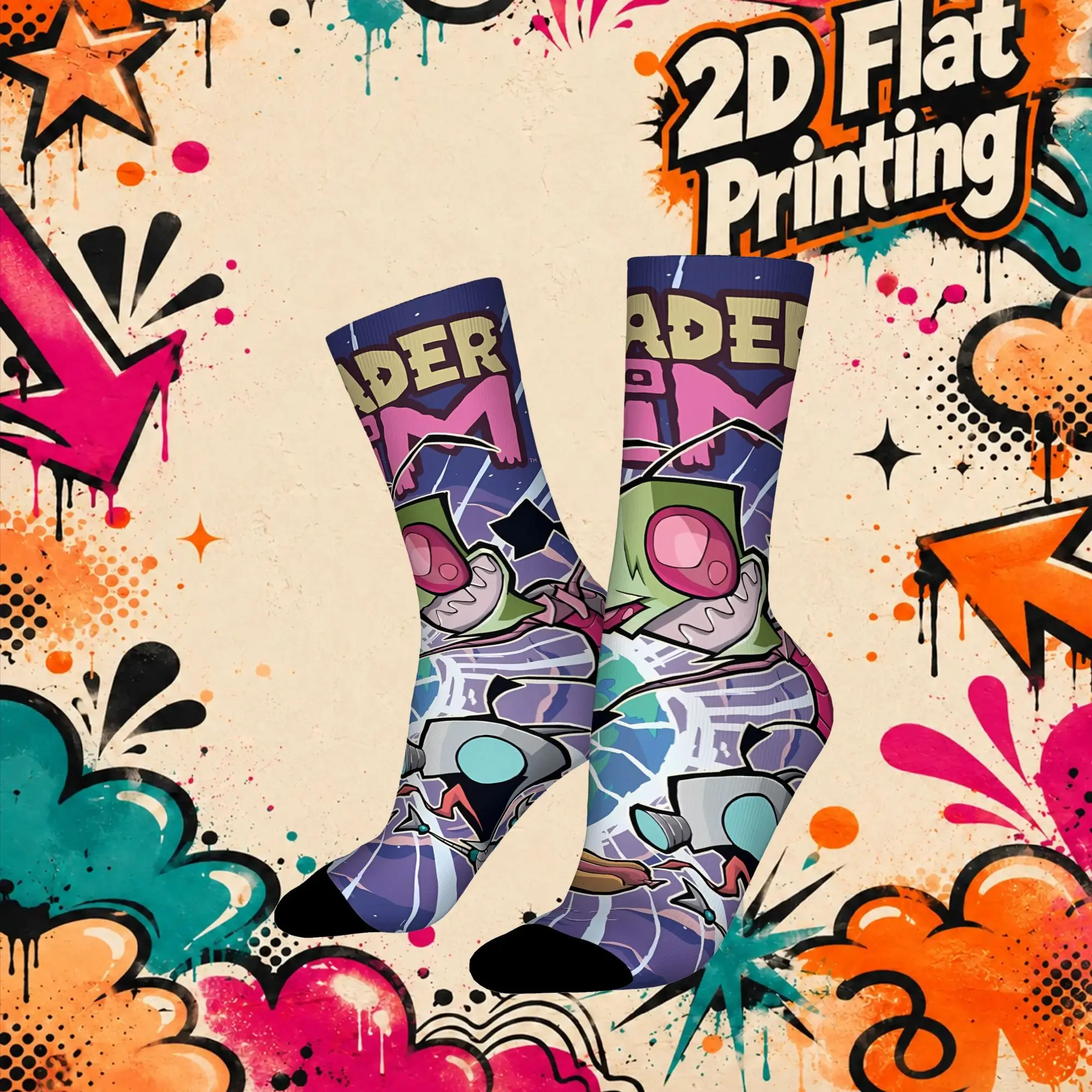 Fashion Vintage Invader Zim Anime  Men's  Mid-calfSock Unisex  Funny Mid-Calf Socks