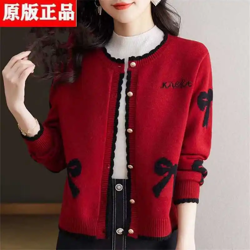 Round Neck Fashionable Knitted Jacket Women\'s Short Spring Clothing 2024 New Spring Outer Sweater Cardigan Top Shawl Women