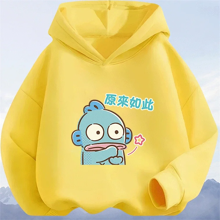 

Весенне-осенняя новая однотонная толстовка с капюшоном Hangyodon с аниме-принтом, модная детская одежда, горячая распродажа