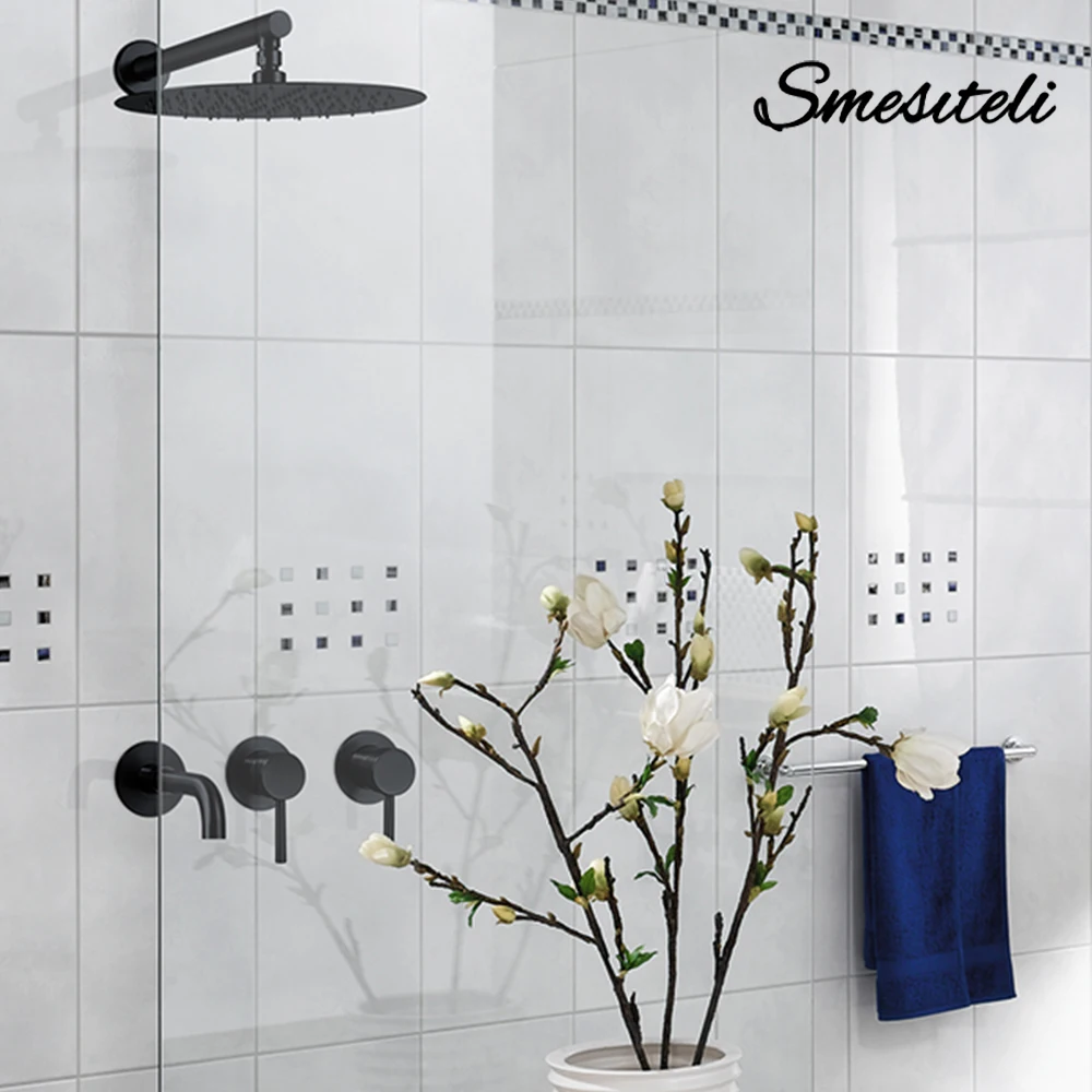 

Матовый черный смеситель для душа с дождевой насадкой и патроном Sedal, смеситель для горячей и холодной воды, латунный смеситель для душа в ванной комнате, 2-ходовой набор