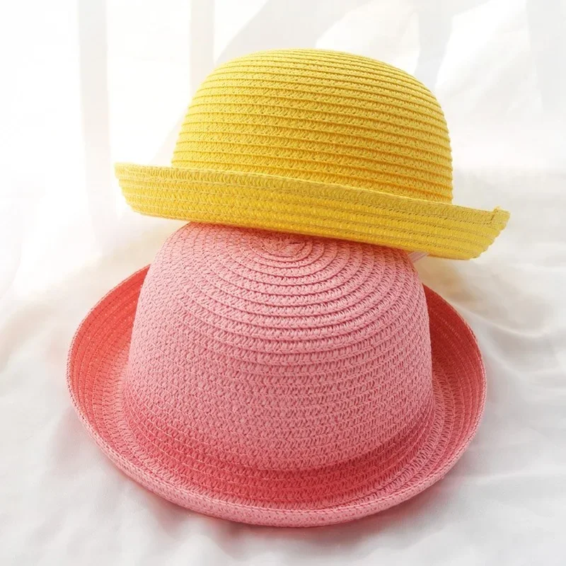 Parent-Child Lovely Girls Boys Straw Hats Headdress Summer Kids Baby Bucket Sun Hat Cute Ear Solid Floppy Beach Cap For Children