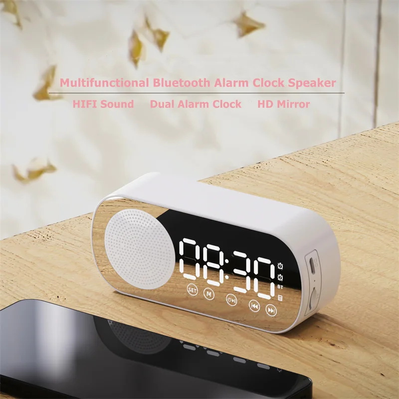 Altavoz inalámbrico con Bluetooth, reloj con alarma Dual, compatible con tarjeta TF, barra de sonido HIFI, caja de música