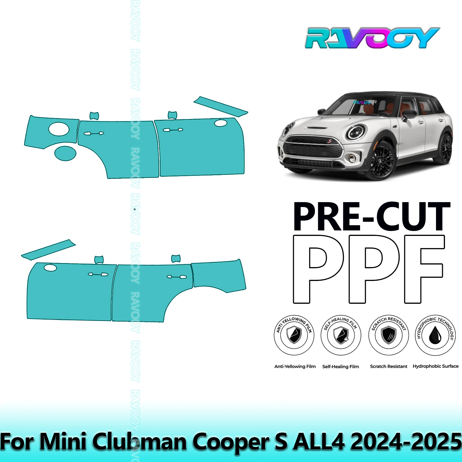 

For Mini Clubman Cooper S ALL4 2024-2025 8.5mil Clear Matte Pre-Cut PPF Door & A/B Pillar Kit TPU Paint Protection Film Set