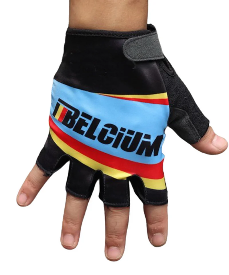 

BELGIUM NATIONAL Team One Pair Sports Half Finger Cycling Jersey Gloves MTB Road Mountain Bike Bicycle Gel Gloves