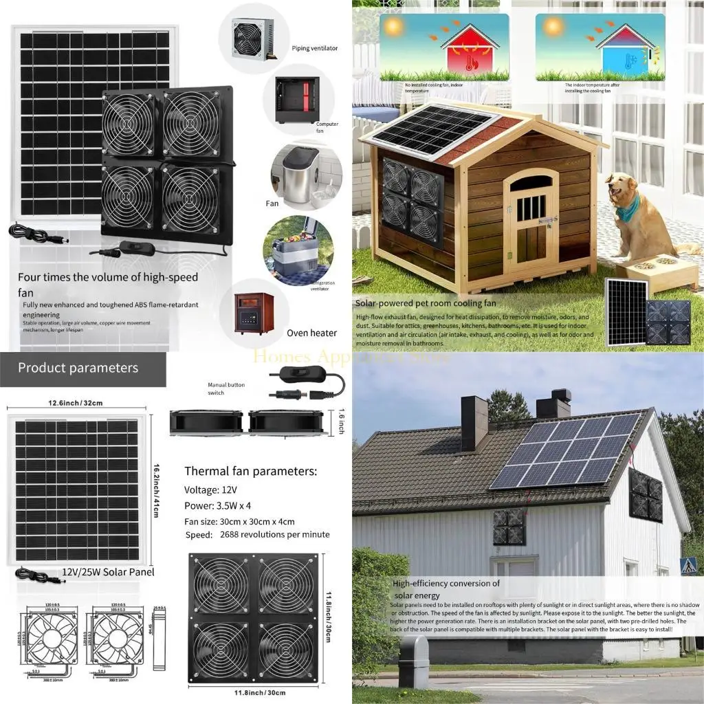 

D0AB Solar Ventilation Fan Solar Energy Ventilation Solution PP and Acrylic Texture for Space like Sheds and Pet Enclosures