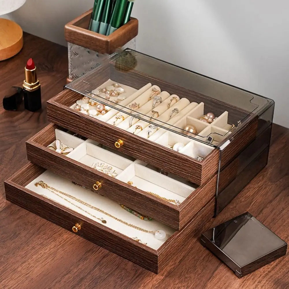 

Multi-layer Wooden Jewelry Box Rings Necklace Transparent Window Jewelry Holder Organizer Bracelet Earrings Jewelry Storage Case