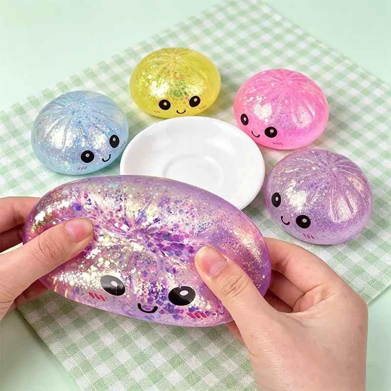 Hot Mini Glitter Dumpling Pressure Ball Sensory Squeeze Toy Realistic Steamer Bun Stress Reliever Soft Pinch Decompression Gifts