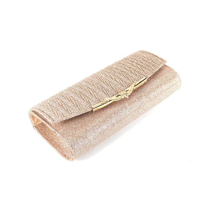 PU leather shiny metal strip closure evening bag handbag for ladies crossbody chain evening dress bag