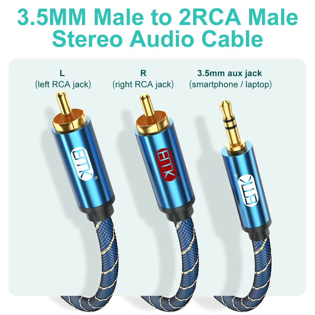 Kabel EMK kabel RCA 2RCA do 3.5mm Audio przewód AUX RCA do 3.5mm Jack RCA do wzmacniacza, subwoofera, mikser Audio, soundbaru, DVD