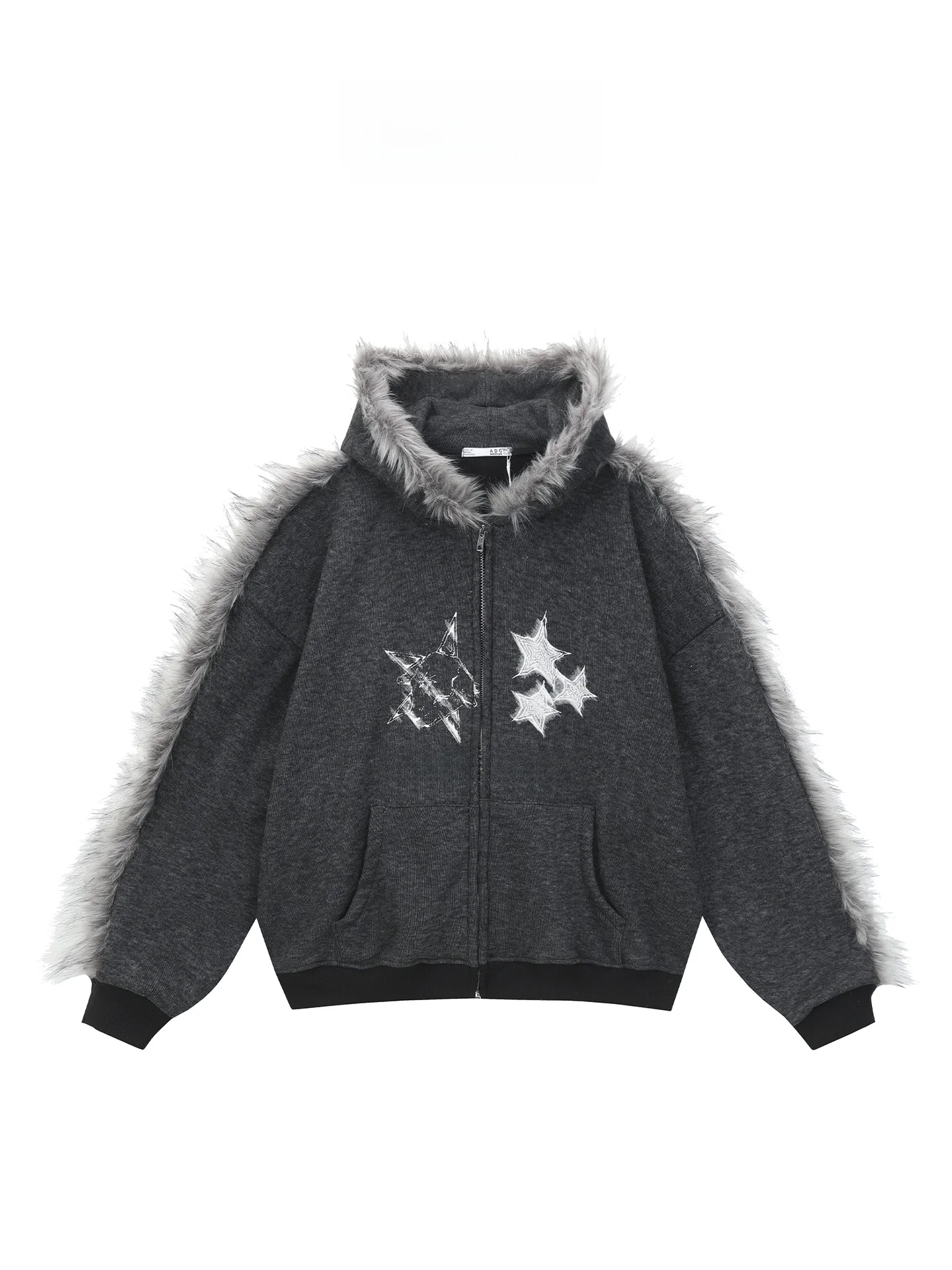 

Ретро-кардиган в американском стиле с капюшоном и воротником из искусственного меха, осенне-зимняя толстовка с бахромой и флисовой подкладкой