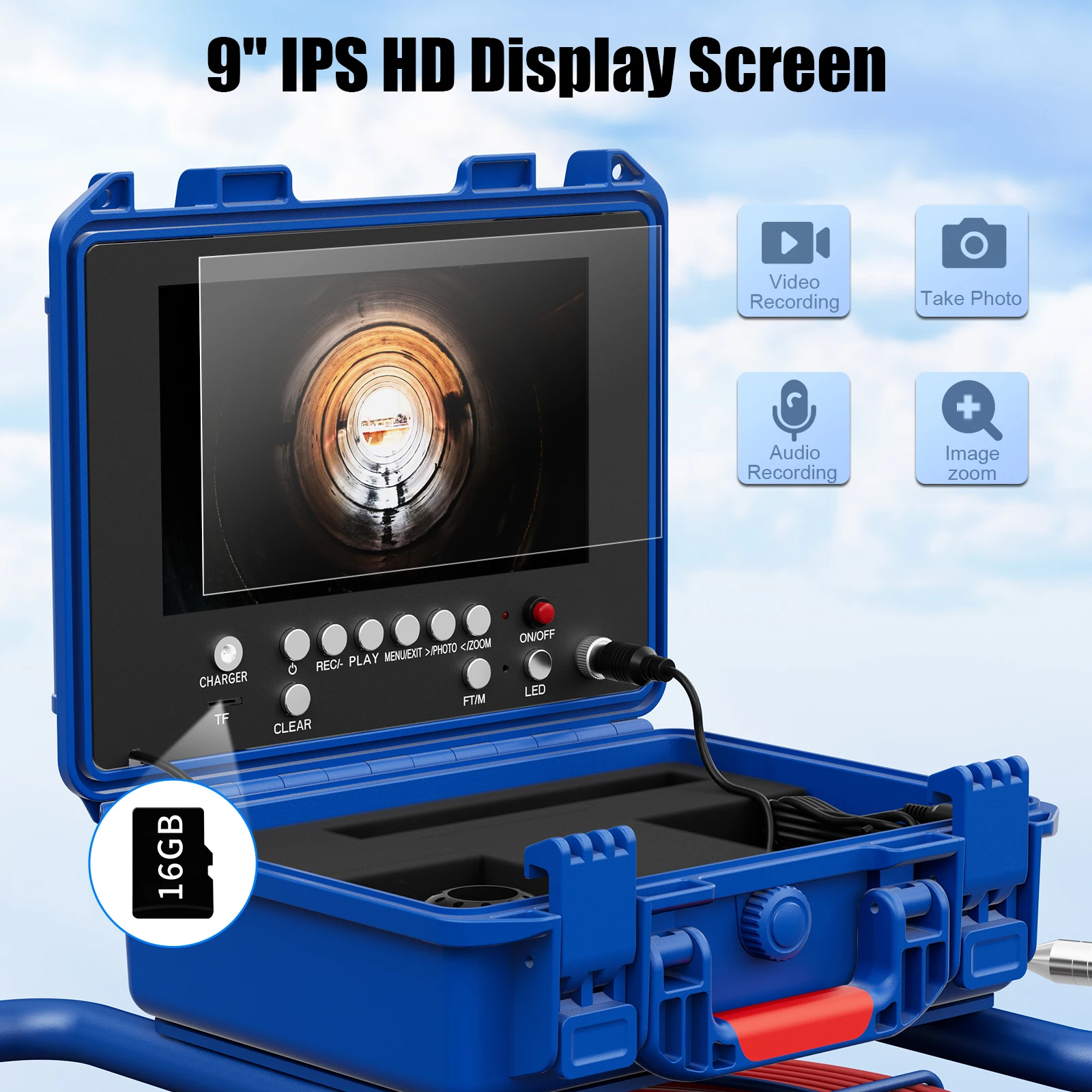 Sewer Camera With Meter Counter And Self-Leveling 512Hz Locator DVR 9Inch Waterproof Pipe Camera For Plumbing And Drain Inspec