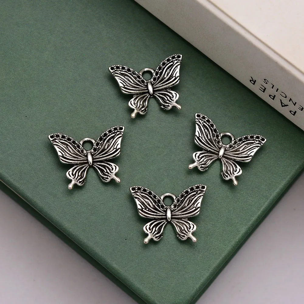 30pcs/lot--13x17mm 3D Butterflies Charms Pendants For Diy Necklace Jewelry Making Supplies Accessories Wholesale Bulk Items