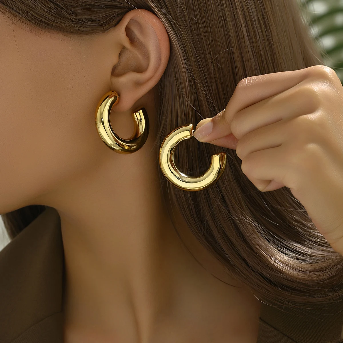 

aretes de mujer Gold Silver Plated Acrylic Hoop Earring for Women Chunky Circle Geometric Big C Type Fashion Party Jewelry