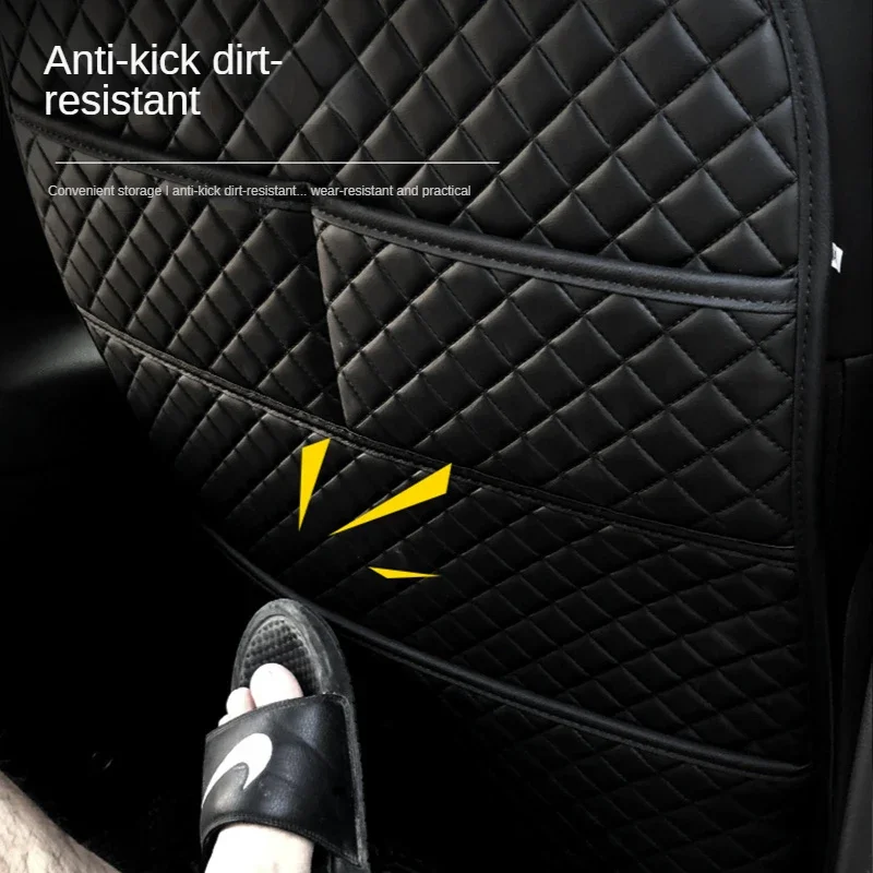 Car Anti Kicks Pad With Organizer Pocket Leather Universal Seat Back Leather Protector Cover Waterproof Backseat Child Kick Mats