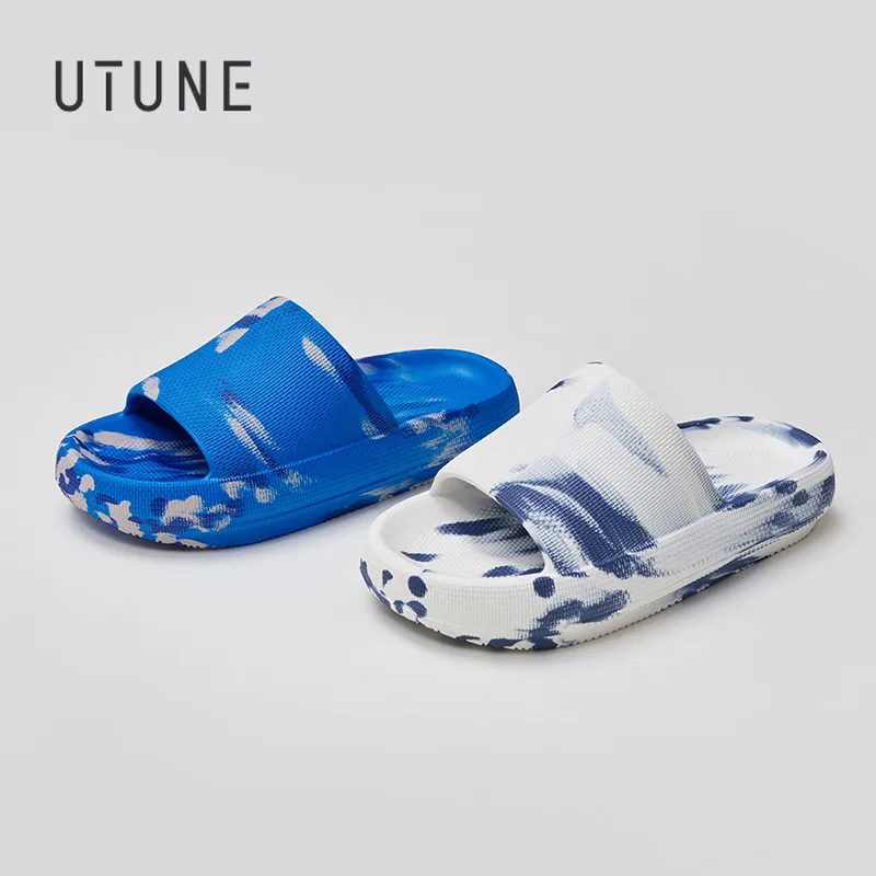 UTUNE Splash Ink Sandal Slides For Men Couple Women EVA Soft Thick Sole Summer Outside Shoes Original Outdoor Beach Bath Slipper