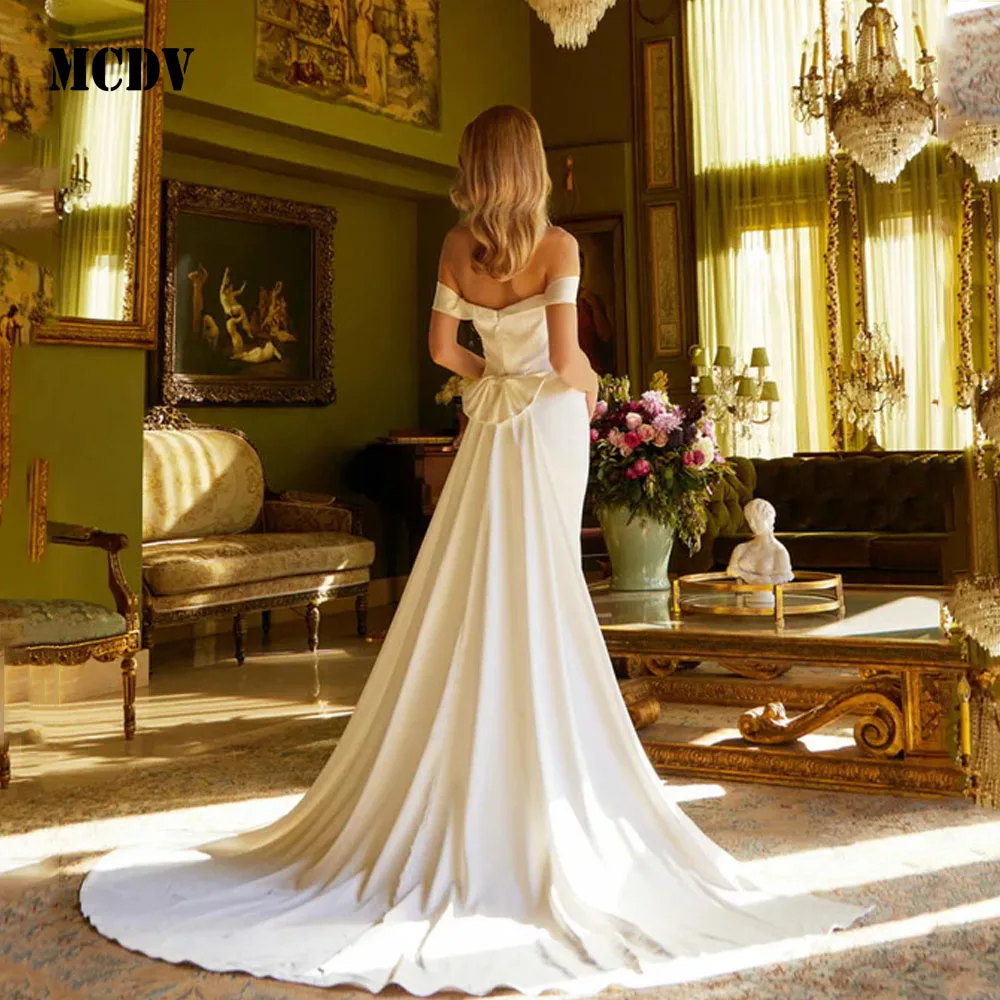MCDV-vestidos De novia plisados con hombros descubiertos, abertura lateral, cremallera personalizada en la espalda, sin tirantes, sirena nupcial, Vestido De novia 2025
