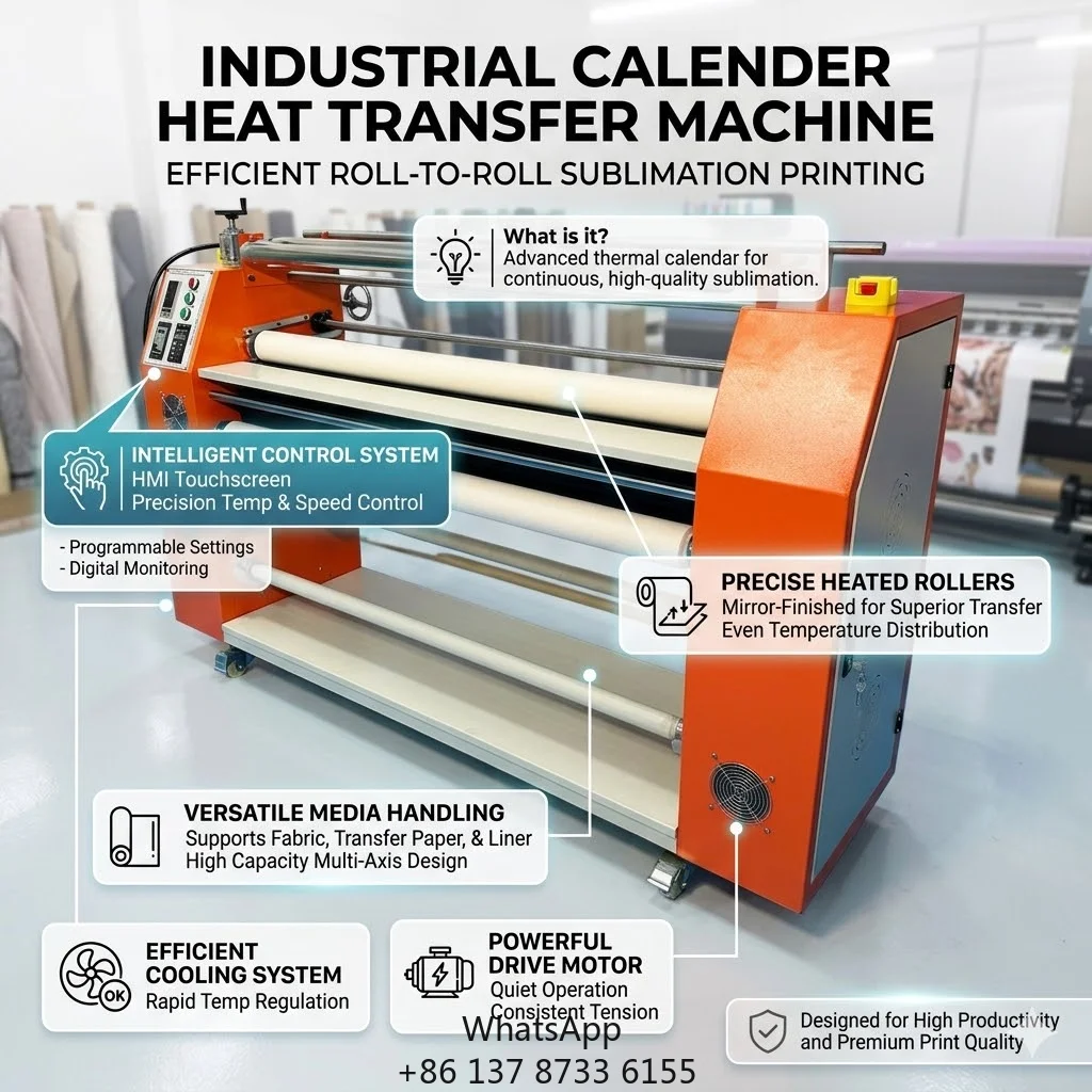 Industrial 1.2m Rotary Sublimation Calender Machine 200mm Roller Heat Transfer Press For Roll