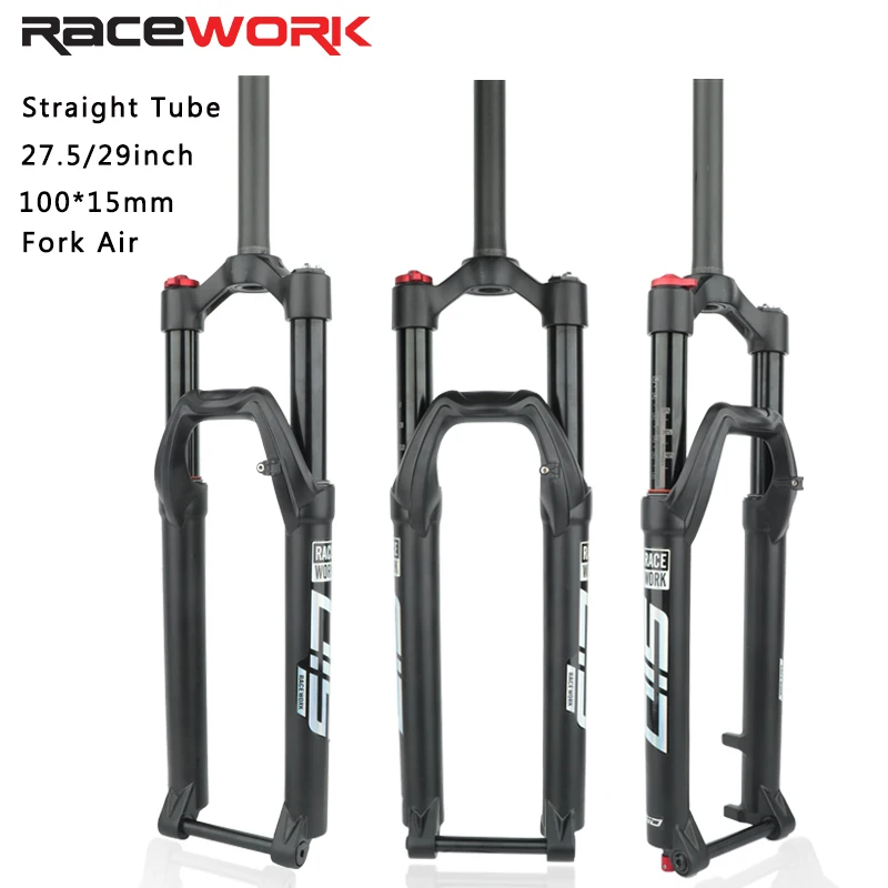 RACEWORK Mountain Bike Air Fork Thru Axle with Rebound Adjustment MTB Front Suspension 27.5/29er Straight RL 100*15mm