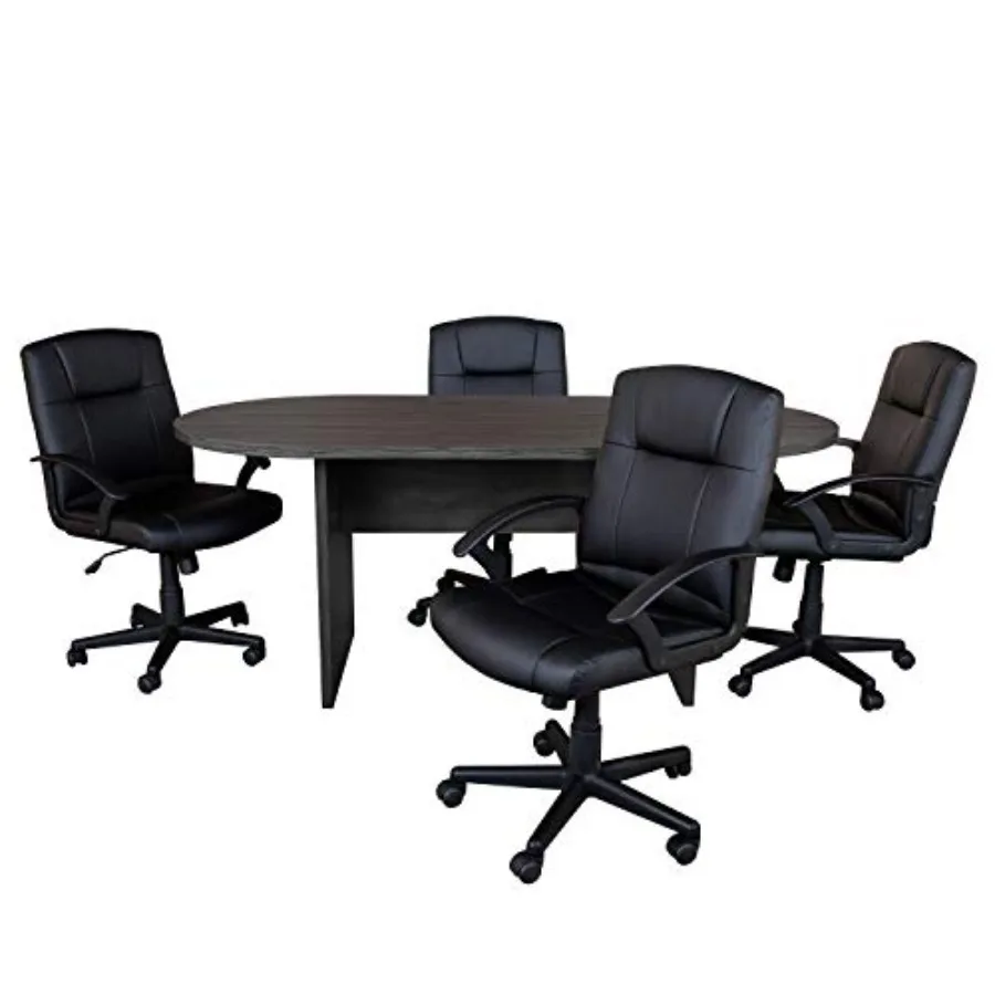 

Lake 5 Piece Rustic Gray Oval Conference Table Set with 4 Black LeatherSoft-Padded Task Chairs
