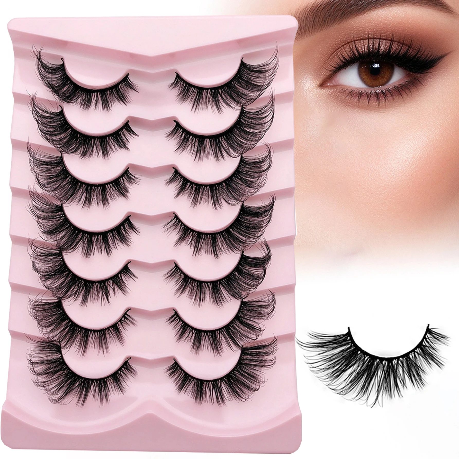 7 Pairs Elongated Outer Corner False Eyelashes Cat Eye Fox Eye Lashes Natural Wispy Fluffy Volume Fake Eyelashes for Daily Party