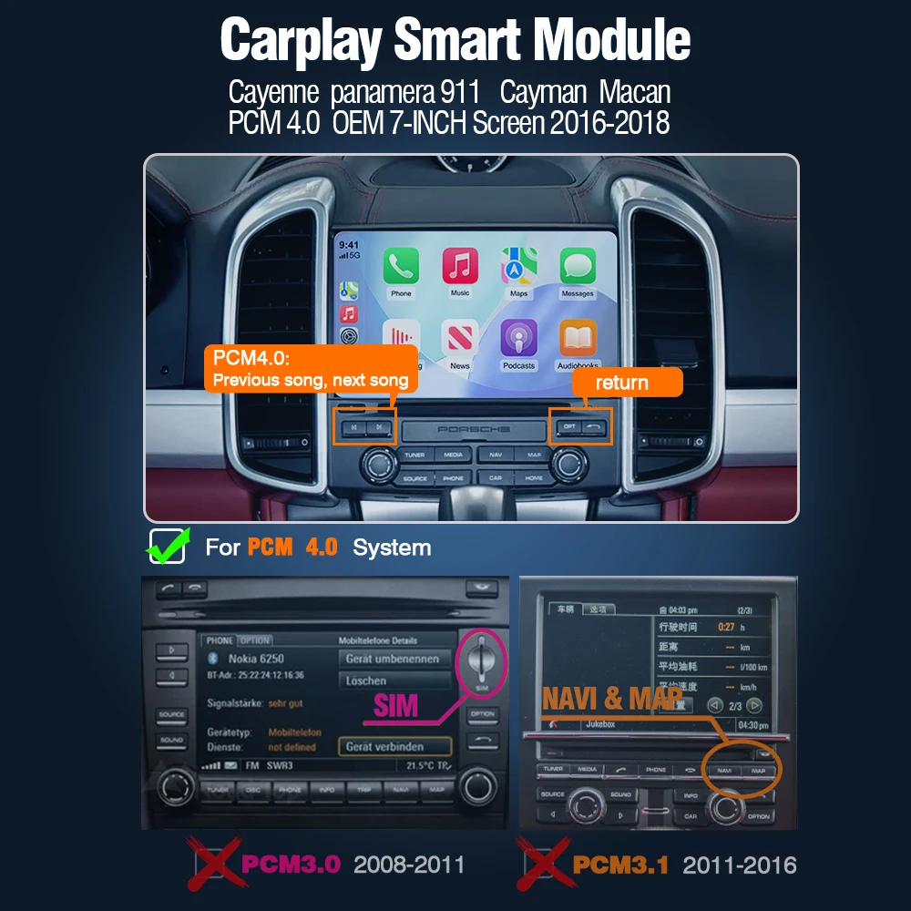 AUTOTOP Draadloze CarPlay Android Auto Module Box voor Porsche PCM3.1 Panamera Cayenne Cayman Macan Boxster Multimedia AirPlay