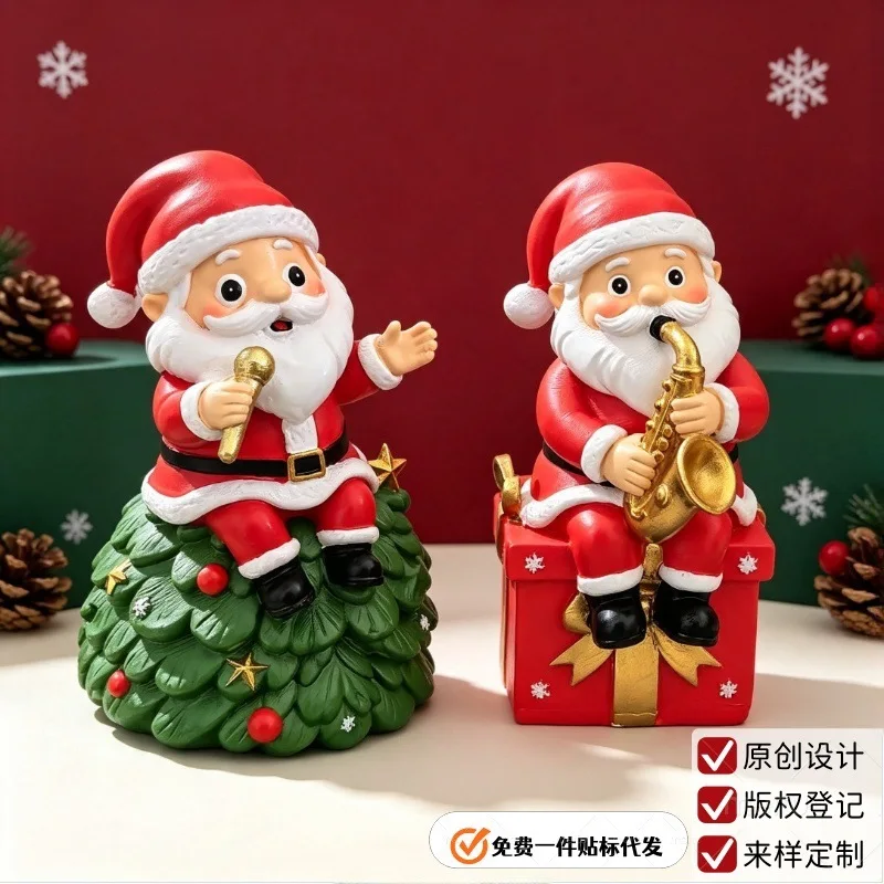 Santa Claus figurine with musical instrument Christmas doll with white beard dwarf festive scene desktop decoration gift