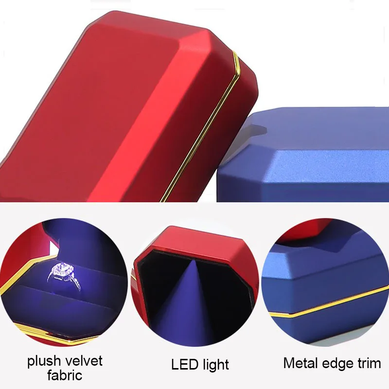 جديد 1 قطعة LED مجوهرات خاتم صندوق خواتم الزفاف صندوق خاتم الخطوبة صندوق خاتم حامل مجوهرات JJH02 #5