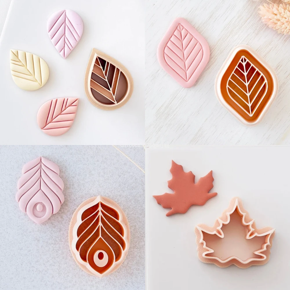 Green Plant Polymer Clay Molds Leaves Maple Shape Dangle Clay Earring Cutters DIY Jewelry Pendant Handmade Cutting Tools