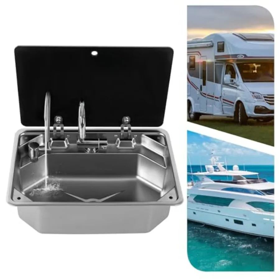 قافلة RV بالوعة قارب الفولاذ المقاوم للصدأ حوض غسيل اليد بالوعة قطرة في شريط وعاء واحد المصارف داخلي RV بالوعة المطبخ مع 2 صنبور و #4