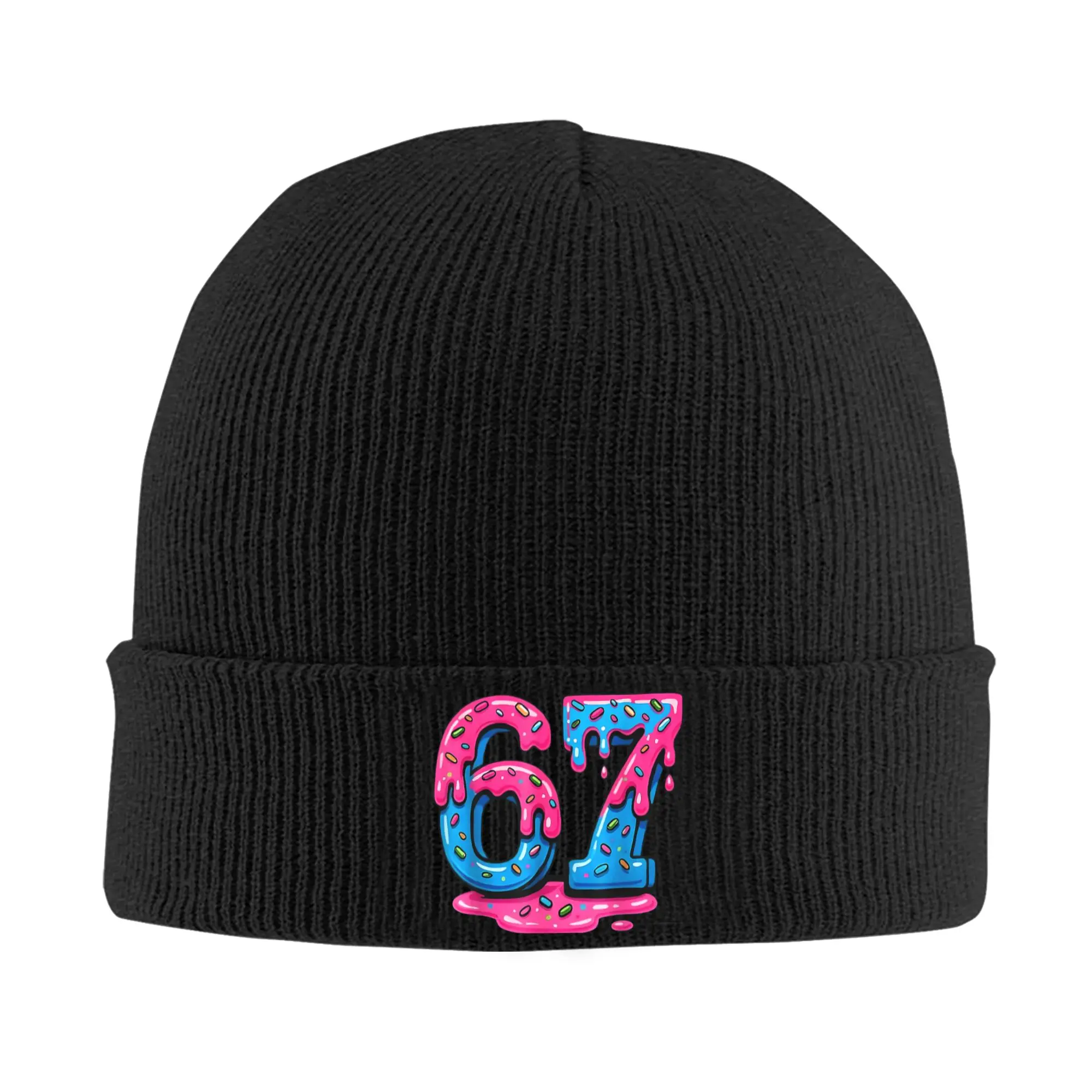 Funny 67 Six Seven Meme Ice Cream Drip 6 7 Gen Bonnet Hats  Beanie Hats Autumn Custom Skullies Beanies Kpop Warm Cap