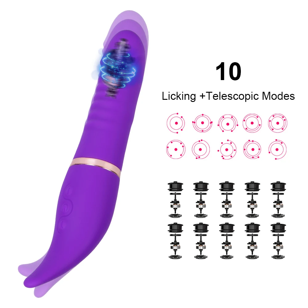 Telescopic Swing Dildo Vibrator Oral Sex Tongue Licking G-spot Female Sex Toys for Women Clitoral Stimulator 10+10 Speed