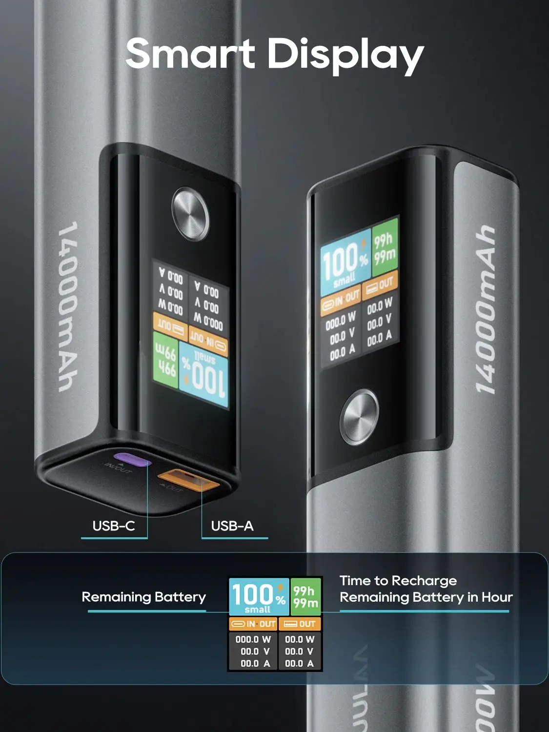 KUULAA Power Bank 14000mAh Przenośna Ładowarka 100W PD Szybkie Ładowanie Bateria Zewnętrzna PowerBank do Macbooka iPada Laptopa Notbooka — zdjęcie produktu 7