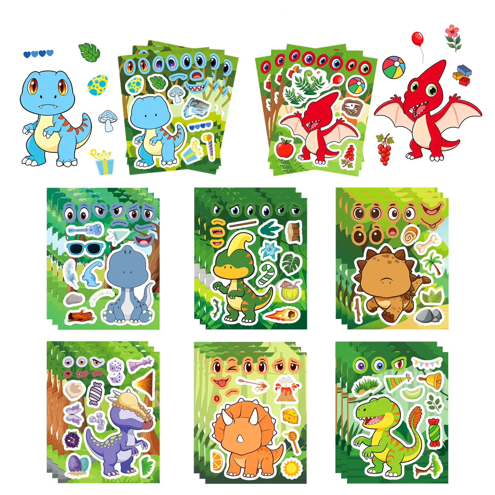8 Pcs Cute Cartoon Little Dinosaur Make a Face Stickers DIY Waterproof Vinyl Reward Decals for Water Cup Stationery Notebook