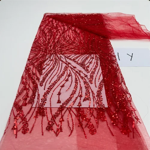 Imagen 2 del producto Tela de encaje de tul para novio nigeriano africano, bordado de lentejuelas de alta calidad con cuentas, vestido de fiesta de boda francés nigeriano, 1 yarda