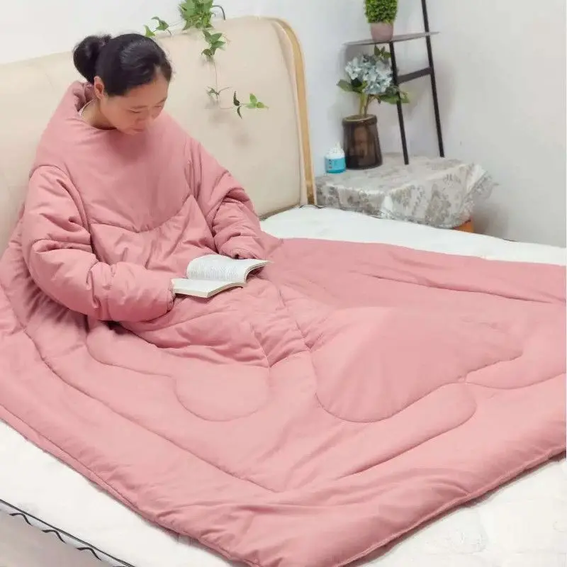 Sleeping Bag Adult Wearable Pink Winter Warm Cotton With Sleeves For Camping Hiking Indoor Bed Reading Lazy Quilt