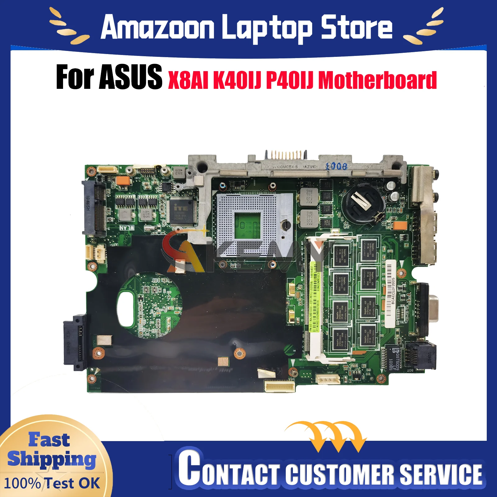 

K40IJ Laptop Motherboard For ASUS X8AI K40I K40IN K40IJ K40IE K40ID Notebook Mainboard 100% tests OK fast shipping Top quality