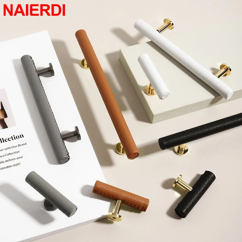 

NAIERDI Leather Furniture Handle Cowhide Zinc Alloy Cabinet Knobs and Handles Kitchen Cupboard Door Pulls Drawer Knobs Hardware