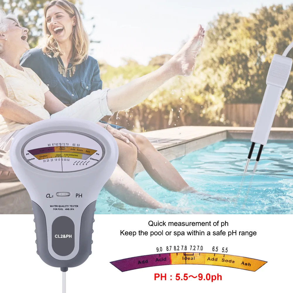 Swimming Pool Water Quality 2 in 1 CL2&pH Tester Portable Residual Chlorine Detector