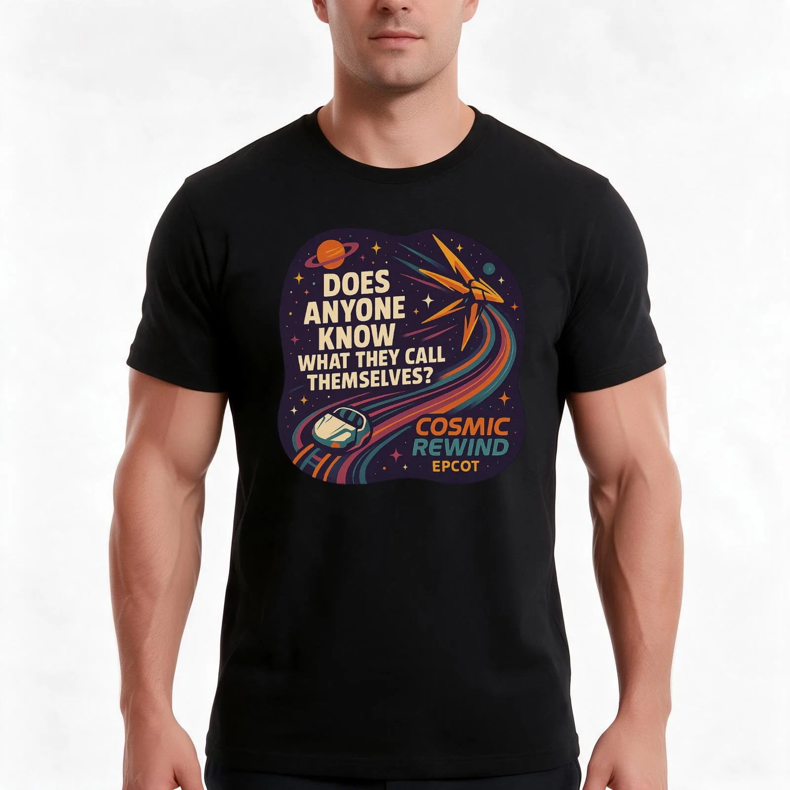 Cosmic Rewind - The Big Question T-Shirt, Summer Casual Cotton Tee, Oversized Streetwear Tops, Vintage Graphic Print