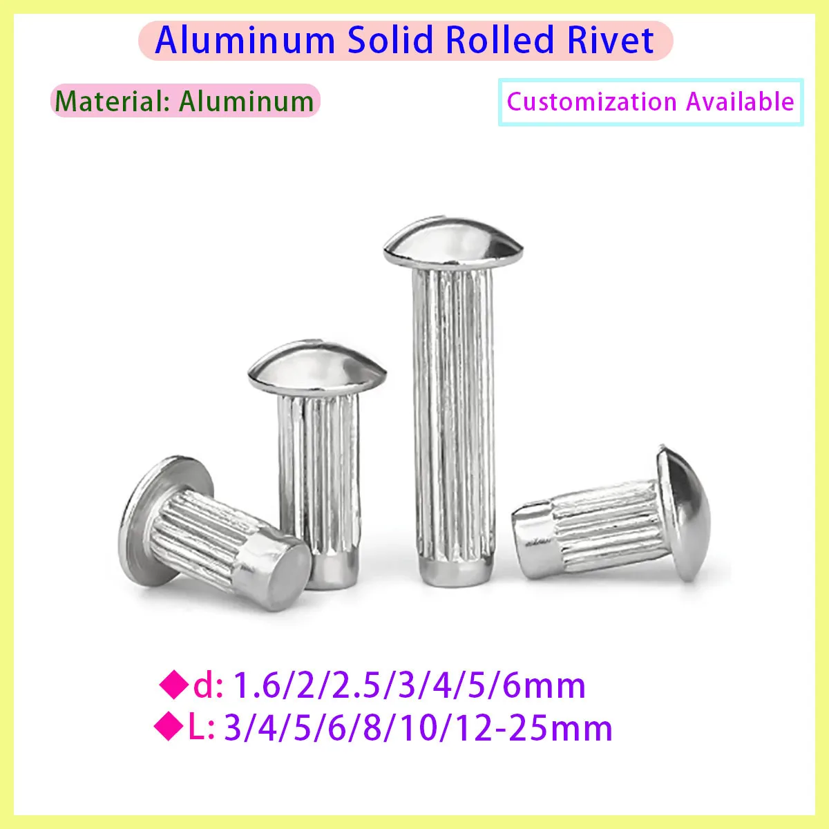 Aluminum Round Head Rolled Solid Self Inserting Rivet with A Diameter of 2/2.5/3mm, Used for Label Nameplates