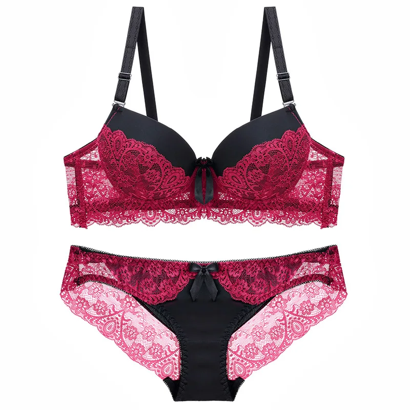 Ensemble de sous-vêtements en dentelle pour femmes, soutien-gorge bandage classique, soutien-gorge push-up, culotte transparente sexy, haut