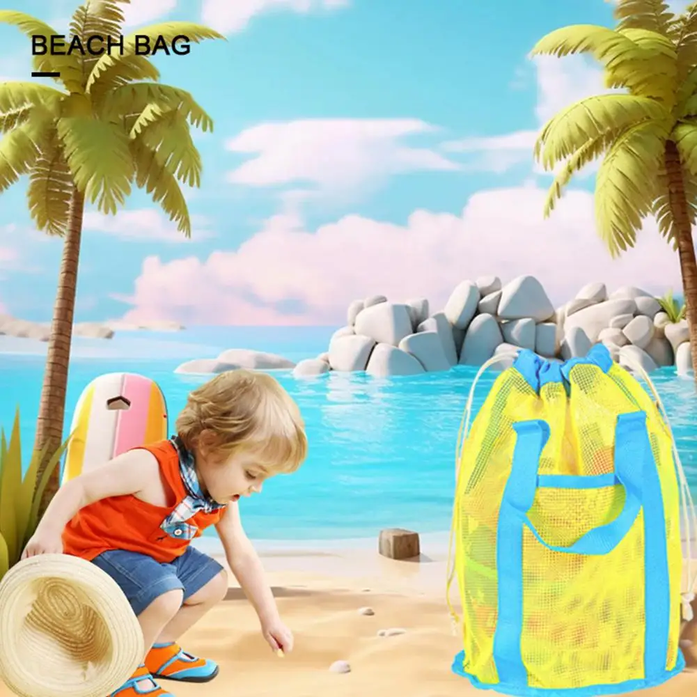 Praia brinquedo armazenamento saco para crianças, Quick Dry Mesh Drawstring encerramento, Design portátil para brinquedos do bebê, Saco de praia de capacidade