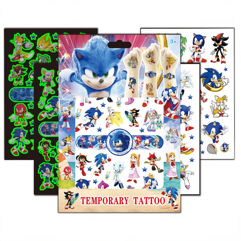 Gift Box Set Sonic Luminous Tattoo Sticker Children Arm Face Glowing Tattoo Children Body Tattoo Rubble Sticker