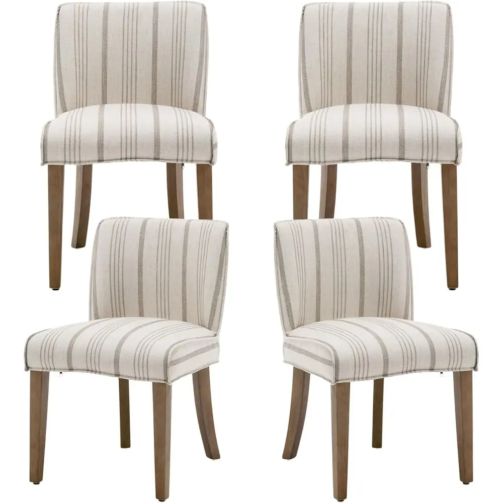 

Set of 4 Khaki Stripe Upholstered Linen Arm Dining Chairs for Kitchen/Dining Room/Restaurant