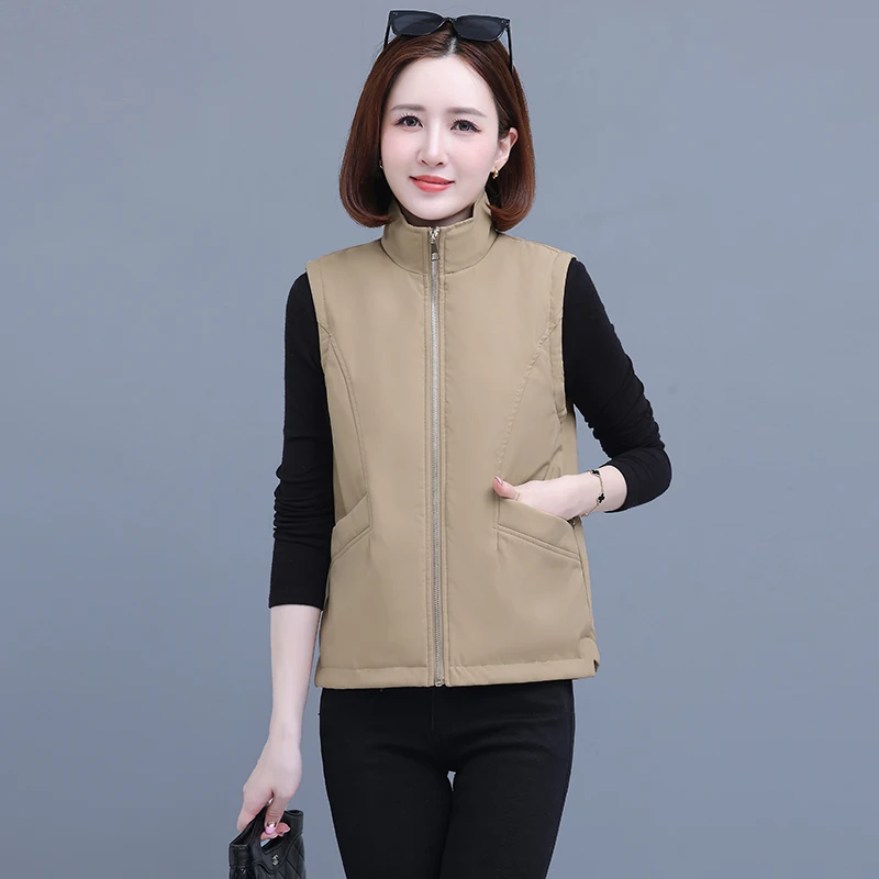 

Новое женское осенне-зимнее повседневное пальто без рукавов, модное и универсальное свободное и толстое теплое жилетное с воротником-стойкой