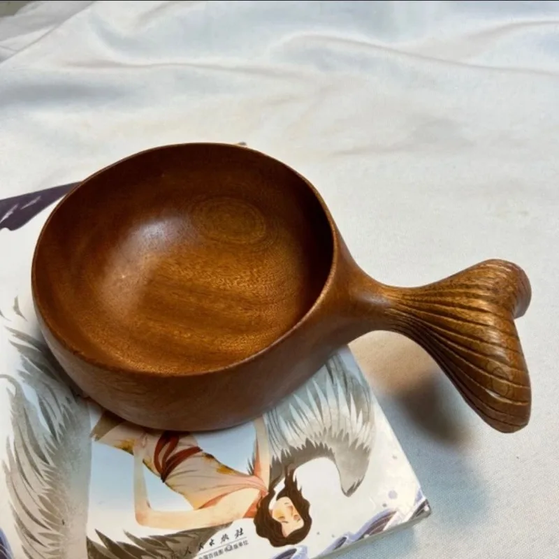 Large solid wood handle household mukbang bowl measuring spoon, wooden bowl handmade wooden spoon